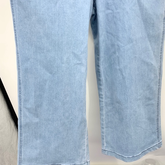 BOHME Women Size XL Overalls Light Wash Denim Jean Ruffle Wide Leg Crop Stretch - Picture 4 of 14